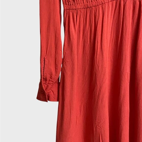 Old Navy Button Front Midi Shirt Dress Size L Crepe Seamed Waist Long Sleeves - Picture 12 of 15